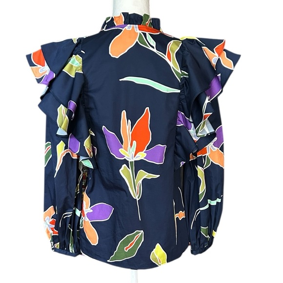 CROSBY By Mollie Burch Grady Top in Blue Lily sz XS Cotton Long Sleeve Ruffles - Picture 3 of 10
